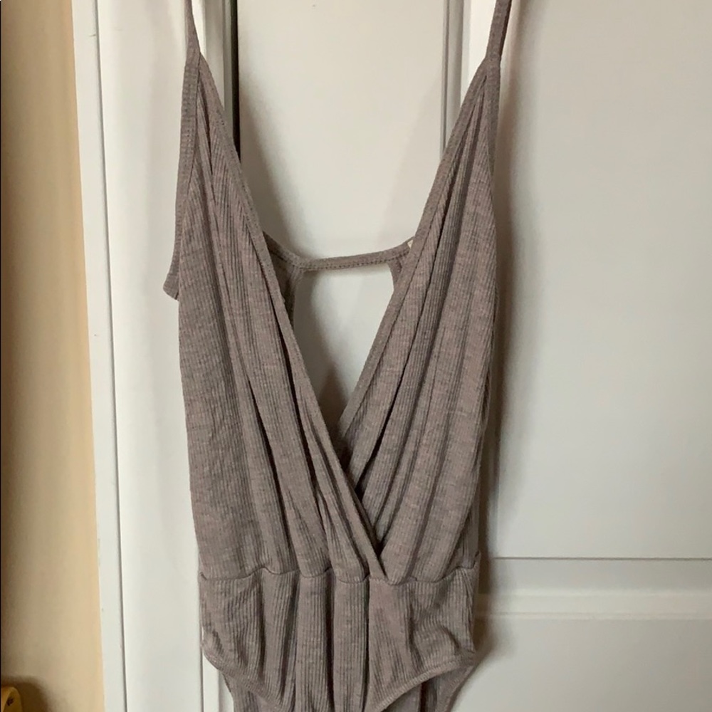 gray ribbed bodysuit